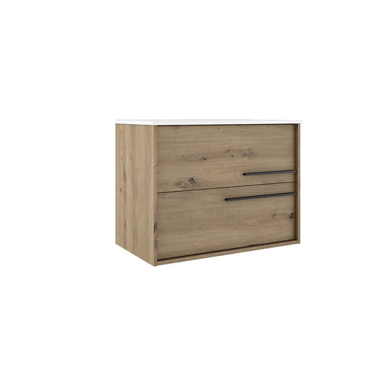 24" Natural Wood Floating Bathroom Vanity With White Sink And Two Drawers