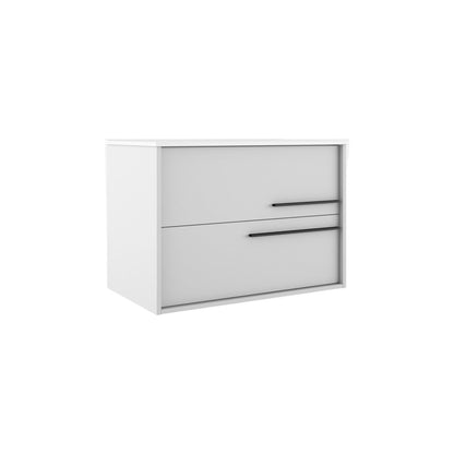 32" Off White Wood Floating Bathroom Vanity With White Sink And Two Drawers