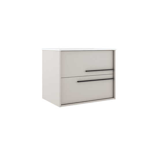 32" Tan Wood Floating Bathroom Vanity With White Sink And Two Drawers