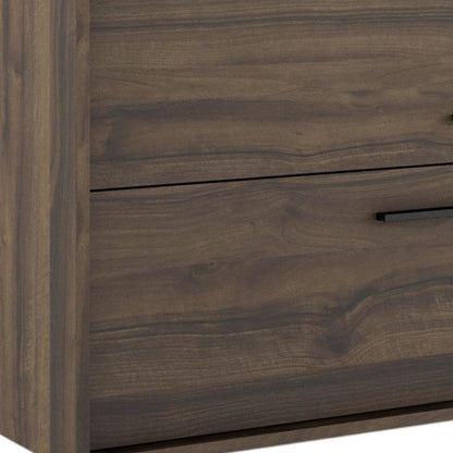 32" Dark Brown Wood Floating Bathroom Vanity With White Sink And Two Drawers