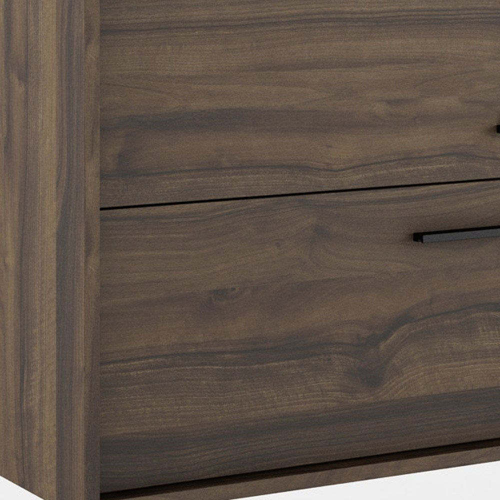 32" Dark Brown Wood Floating Bathroom Vanity With White Sink And Two Drawers