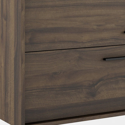 32" Dark Brown Wood Floating Bathroom Vanity With White Sink And Two Drawers
