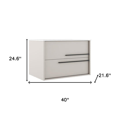 40" Tan Wood Floating Bathroom Vanity With White Sink And Two Drawers