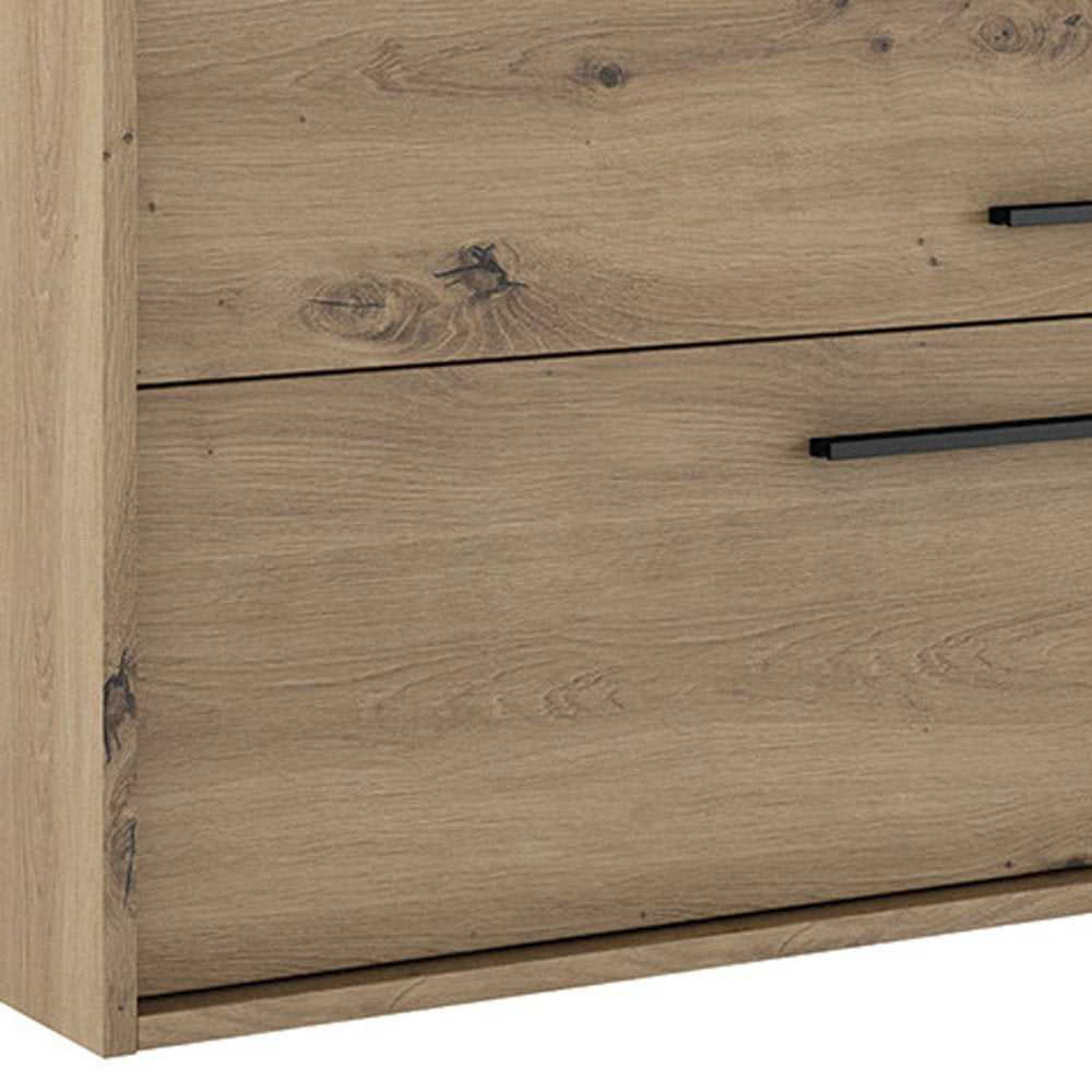 40" Natural Wood Floating Bathroom Vanity With White Sink And Two Drawers
