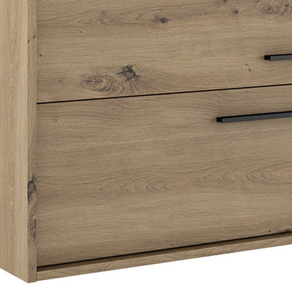 40" Natural Wood Floating Bathroom Vanity With White Sink And Two Drawers