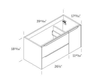 40" White Wood Floating Bathroom Vanity With White Sink And Two Drawers