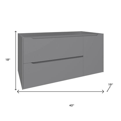 40" Gray Wood Floating Bathroom Vanity With White Sink And Two Drawers