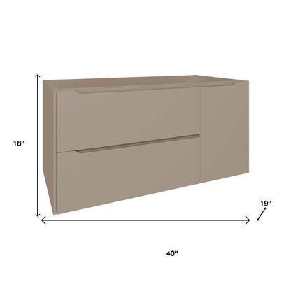 40" Taupe Wood Floating Bathroom Vanity With White Sink And Two Drawers