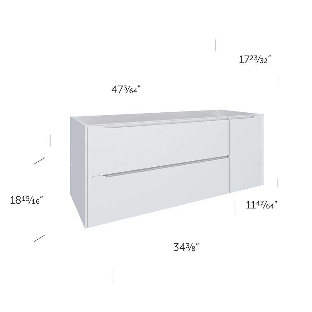 48" White Wood Floating Bathroom Vanity With White Sink And Two Drawers