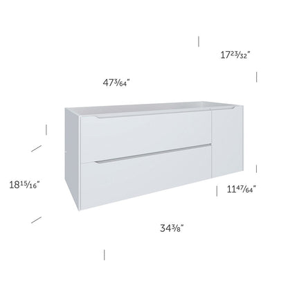 48" White Wood Floating Bathroom Vanity With White Sink And Two Drawers