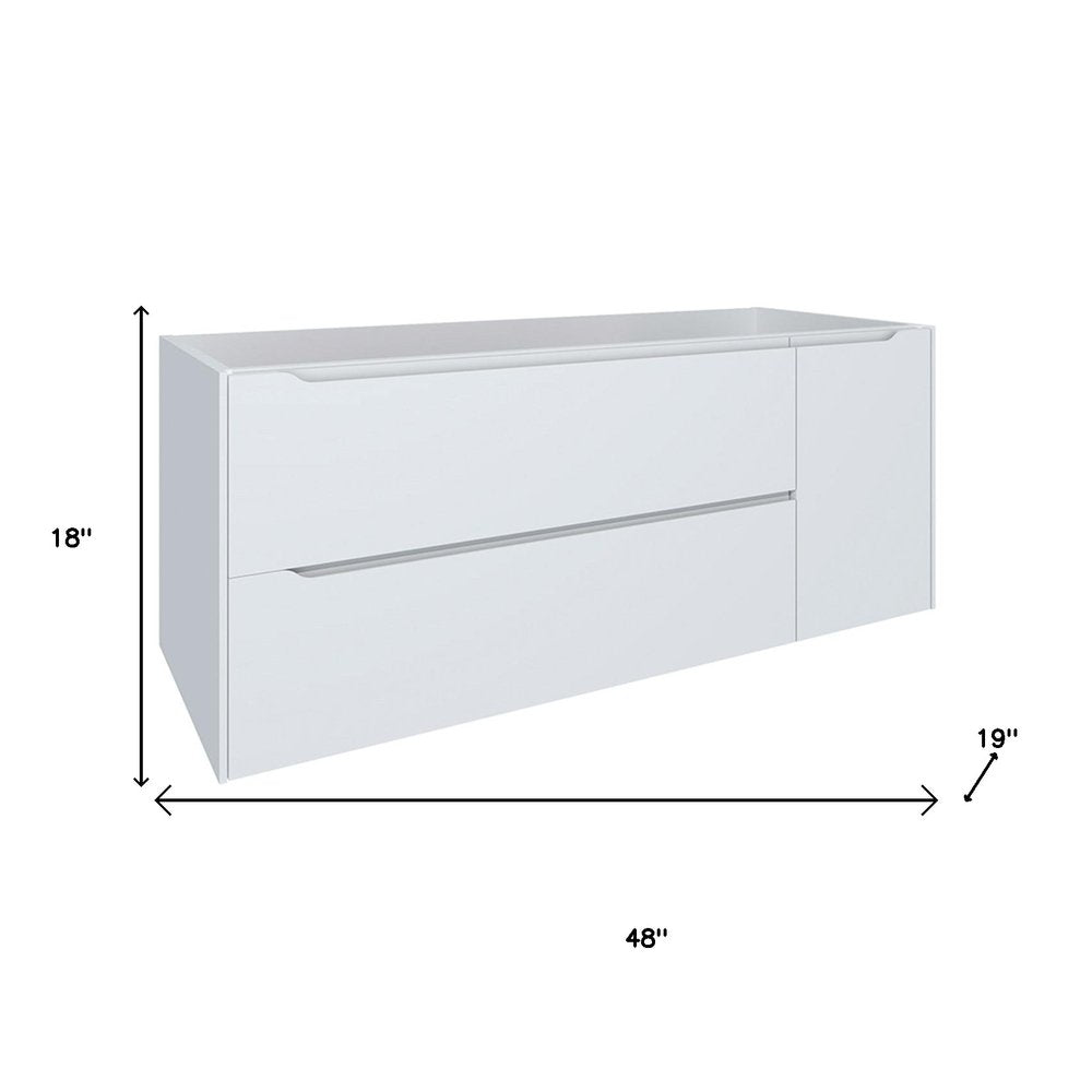 48" White Wood Floating Bathroom Vanity With White Sink And Two Drawers