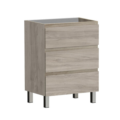 24" Natural Wood Freestanding Bathroom Vanity With White Sink And Three Drawers