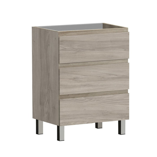 24" Natural Wood Freestanding Bathroom Vanity With White Sink And Three Drawers