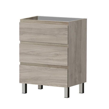 24" Natural Wood Freestanding Bathroom Vanity With White Sink And Three Drawers