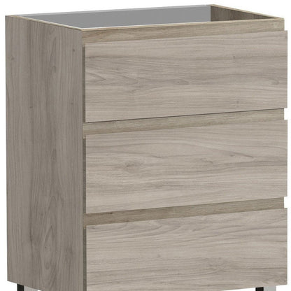24" Natural Wood Freestanding Bathroom Vanity With White Sink And Three Drawers