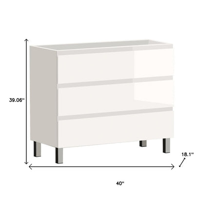 40" White Wood Freestanding Bathroom Vanity With White Sink And Three Drawers