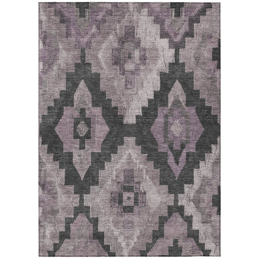 3' X 5' Lavender And Charcoal Aztec Washable Indoor Outdoor Area Rug