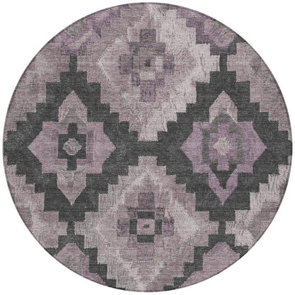 3' X 5' Lavender And Charcoal Aztec Washable Indoor Outdoor Area Rug