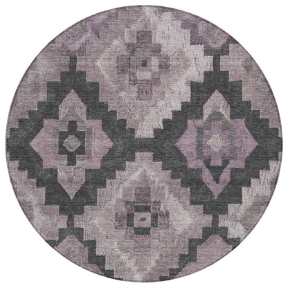 3' X 5' Lavender And Charcoal Aztec Washable Indoor Outdoor Area Rug