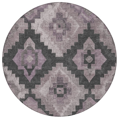 3' X 5' Lavender And Charcoal Aztec Washable Indoor Outdoor Area Rug
