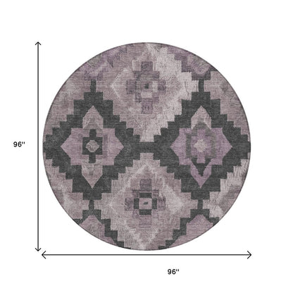 3' X 5' Lavender And Charcoal Aztec Washable Indoor Outdoor Area Rug