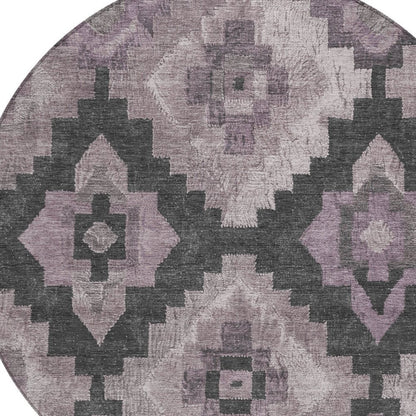 3' X 5' Lavender And Charcoal Aztec Washable Indoor Outdoor Area Rug