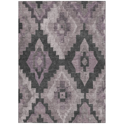 3' X 5' Lavender And Charcoal Aztec Washable Indoor Outdoor Area Rug