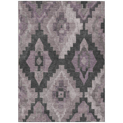 3' X 5' Lavender And Charcoal Aztec Washable Indoor Outdoor Area Rug