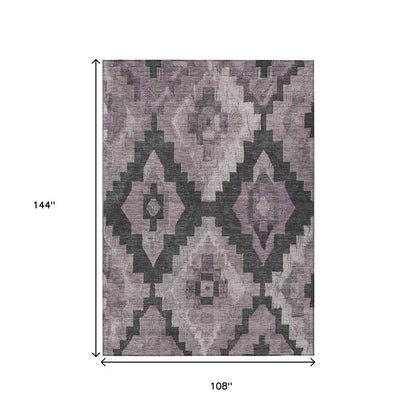 3' X 5' Lavender And Charcoal Aztec Washable Indoor Outdoor Area Rug