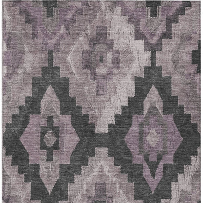 3' X 5' Lavender And Charcoal Aztec Washable Indoor Outdoor Area Rug