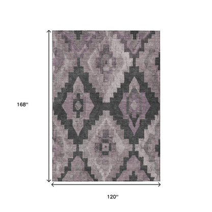 3' X 5' Lavender And Charcoal Aztec Washable Indoor Outdoor Area Rug