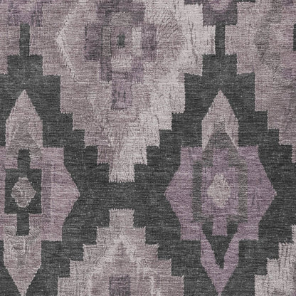 3' X 5' Lavender And Charcoal Aztec Washable Indoor Outdoor Area Rug