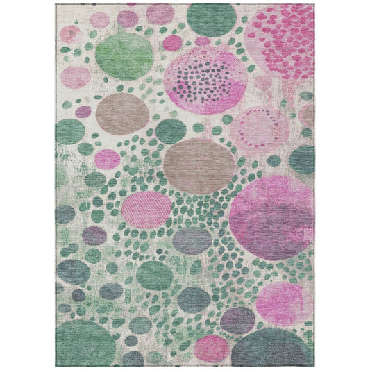 3' X 5' Green Pink And Mauve Geometric Washable Indoor Outdoor Area Rug