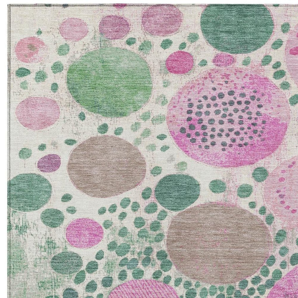 3' X 5' Green Pink And Mauve Geometric Washable Indoor Outdoor Area Rug