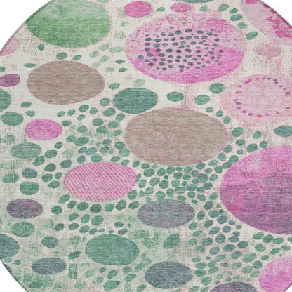 3' X 5' Green Pink And Mauve Geometric Washable Indoor Outdoor Area Rug
