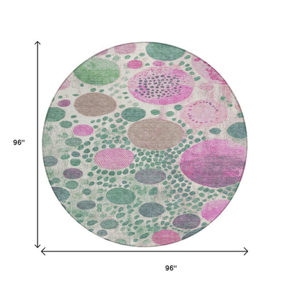3' X 5' Green Pink And Mauve Geometric Washable Indoor Outdoor Area Rug