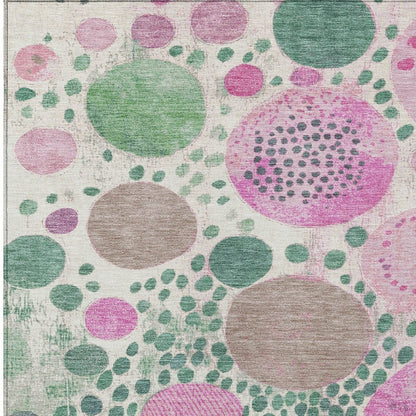 3' X 5' Green Pink And Mauve Geometric Washable Indoor Outdoor Area Rug