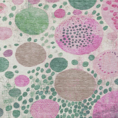 3' X 5' Green Pink And Mauve Geometric Washable Indoor Outdoor Area Rug