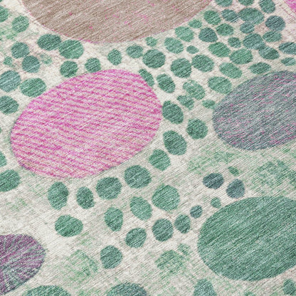 3' X 5' Green Pink And Mauve Geometric Washable Indoor Outdoor Area Rug