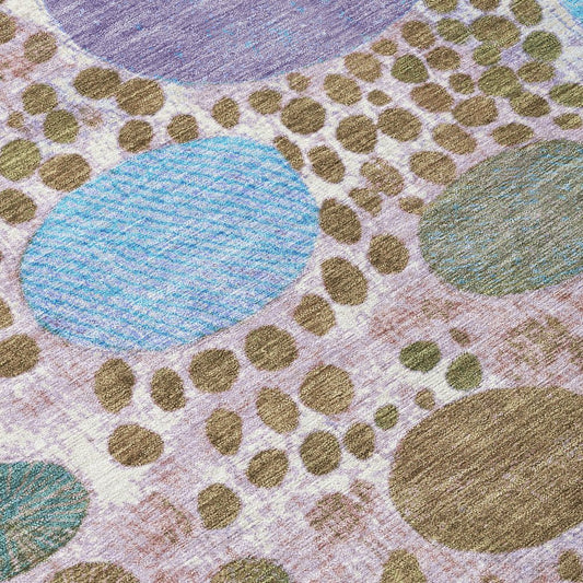 3' X 5' Khaki Blue And Purple Geometric Washable Indoor Outdoor Area Rug