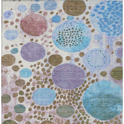 3' X 5' Khaki Blue And Purple Geometric Washable Indoor Outdoor Area Rug