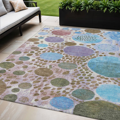 3' X 5' Khaki Blue And Purple Geometric Washable Indoor Outdoor Area Rug