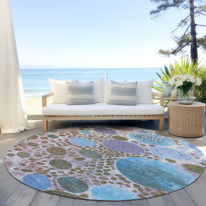 3' X 5' Khaki Blue And Purple Geometric Washable Indoor Outdoor Area Rug