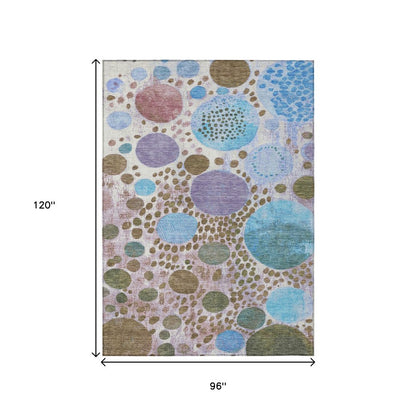 3' X 5' Khaki Blue And Purple Geometric Washable Indoor Outdoor Area Rug