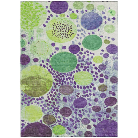 3' X 5' Purple Green And Ivory Geometric Washable Indoor Outdoor Area Rug