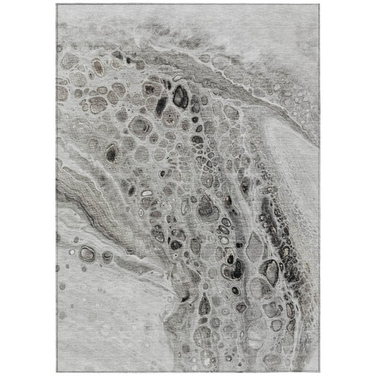 3' X 5' Pewter Gray And Silver Abstract Washable Indoor Outdoor Area Rug