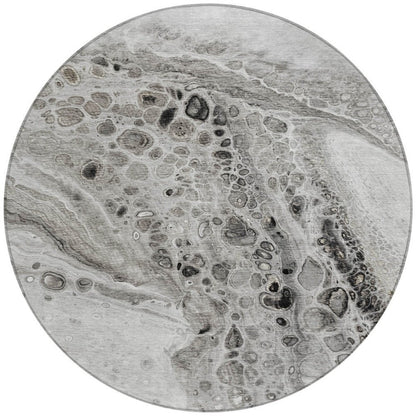 3' X 5' Pewter Gray And Silver Abstract Washable Indoor Outdoor Area Rug