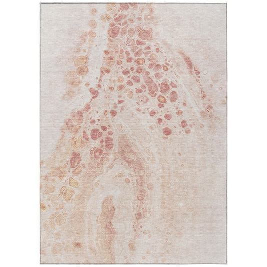3' X 5' Salmon And Ivory Abstract Washable Indoor Outdoor Area Rug