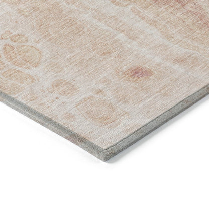3' X 5' Salmon And Ivory Abstract Washable Indoor Outdoor Area Rug