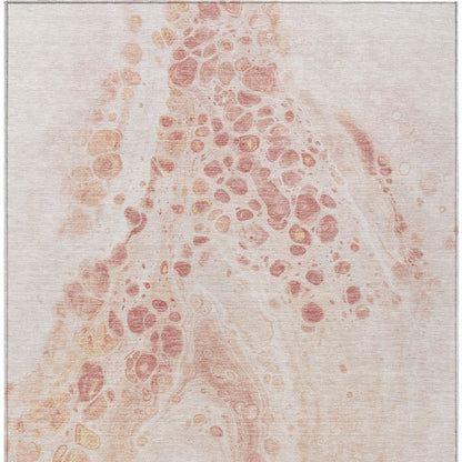 3' X 5' Salmon And Ivory Abstract Washable Indoor Outdoor Area Rug